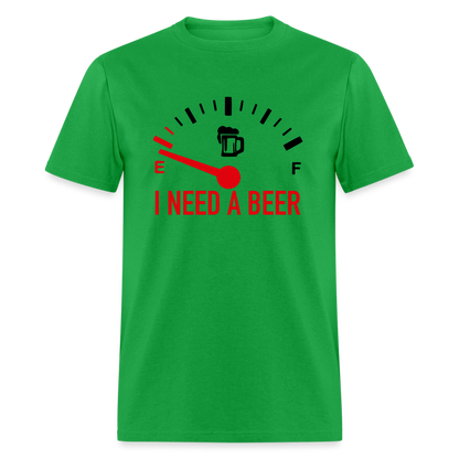 I Need a Beer T-Shirt (Funny Drinking Tee) - Color: bright green