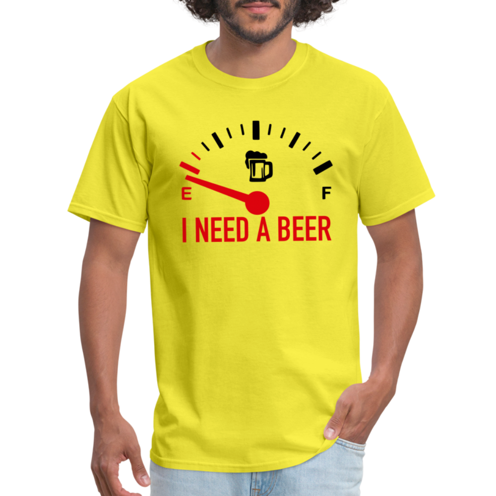 I Need a Beer T-Shirt (Funny Drinking Tee) - Color: yellow