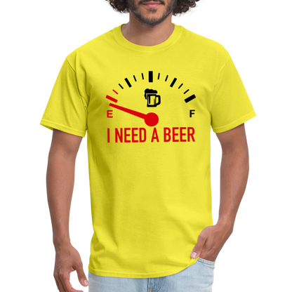 I Need a Beer T-Shirt (Funny Drinking Tee) - Color: yellow