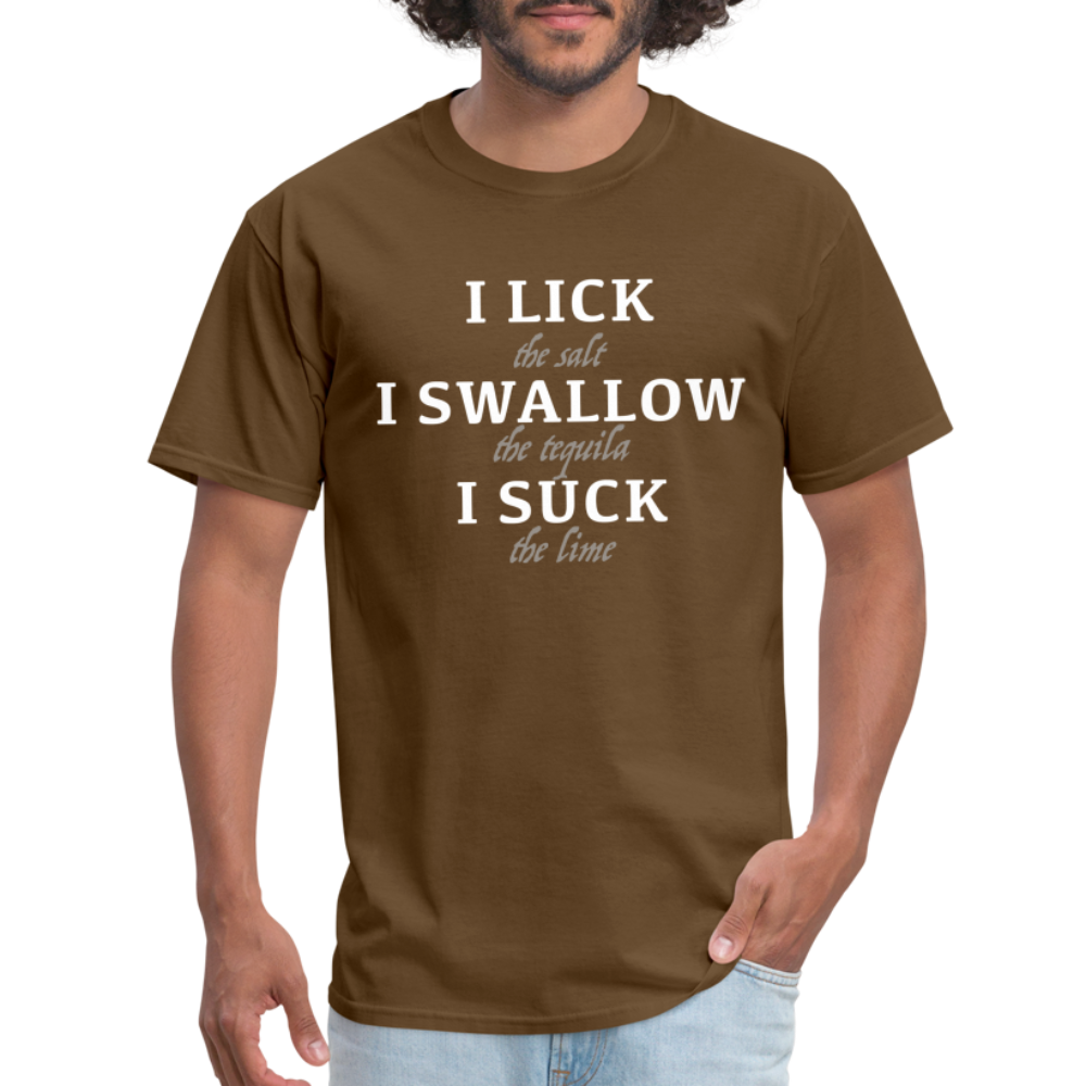 I Lick I Swallow I Suck (Tequila) T-Shirt - Color: heather black