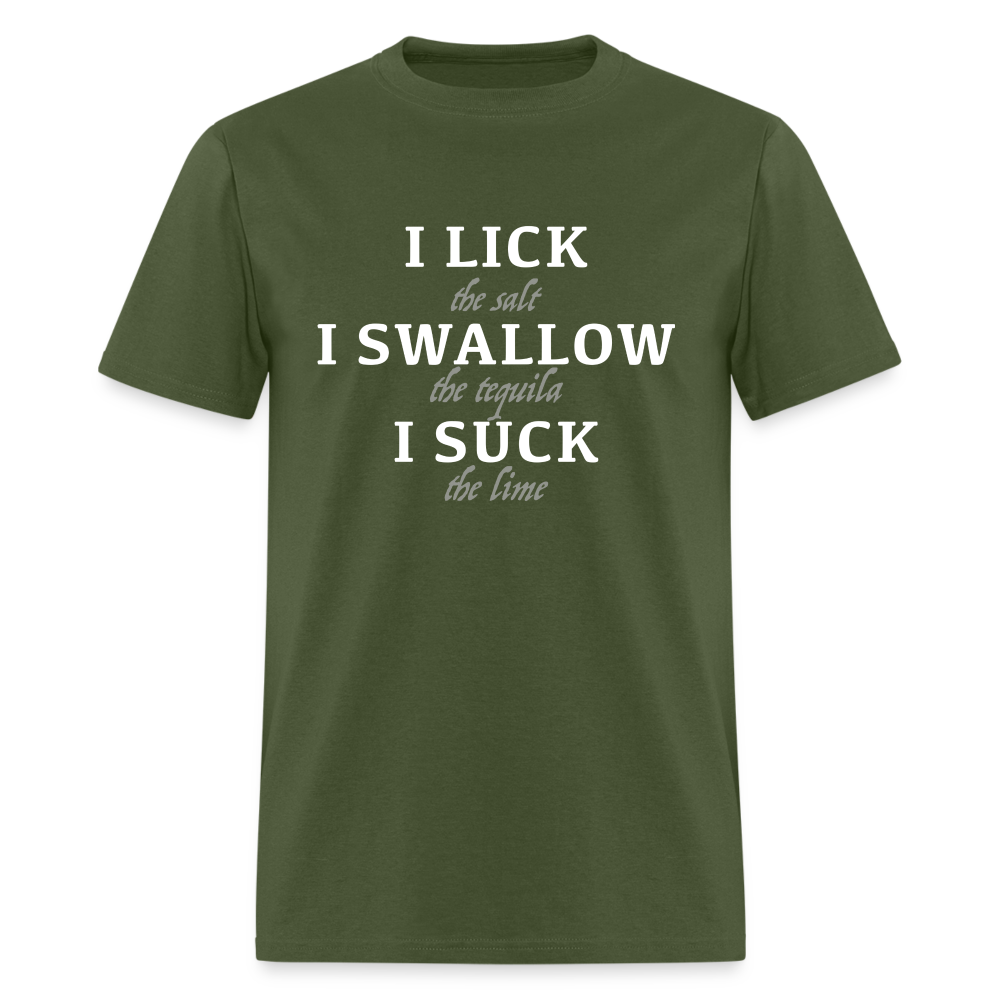 I Lick I Swallow I Suck (Tequila) T-Shirt - Color: heather black