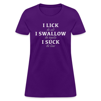 I Lick I Swallow I Suck (Tequila) Women's T-Shirt - Color: heather black