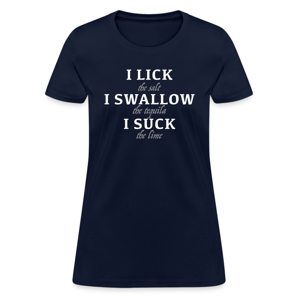 I Lick I Swallow I Suck (Tequila) Women's T-Shirt - Color: heather black