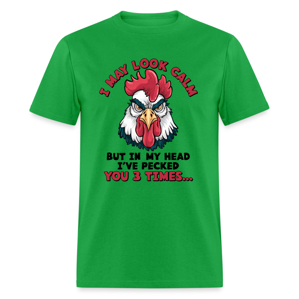 In My Head I Pecked You Three Times T-Shirt (Funny Chicken Tee) - bright green