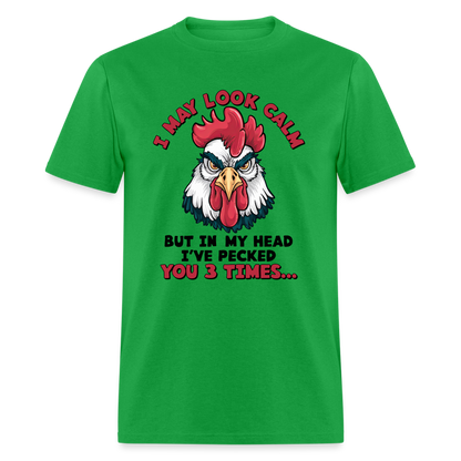 In My Head I Pecked You Three Times T-Shirt (Funny Chicken Tee) - bright green