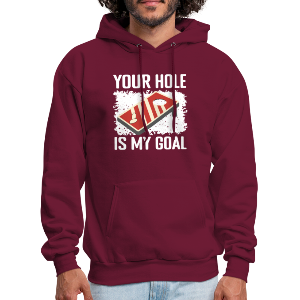 Your Hole Is My Goal (Cornhole) Hoodie - Color: burgundy