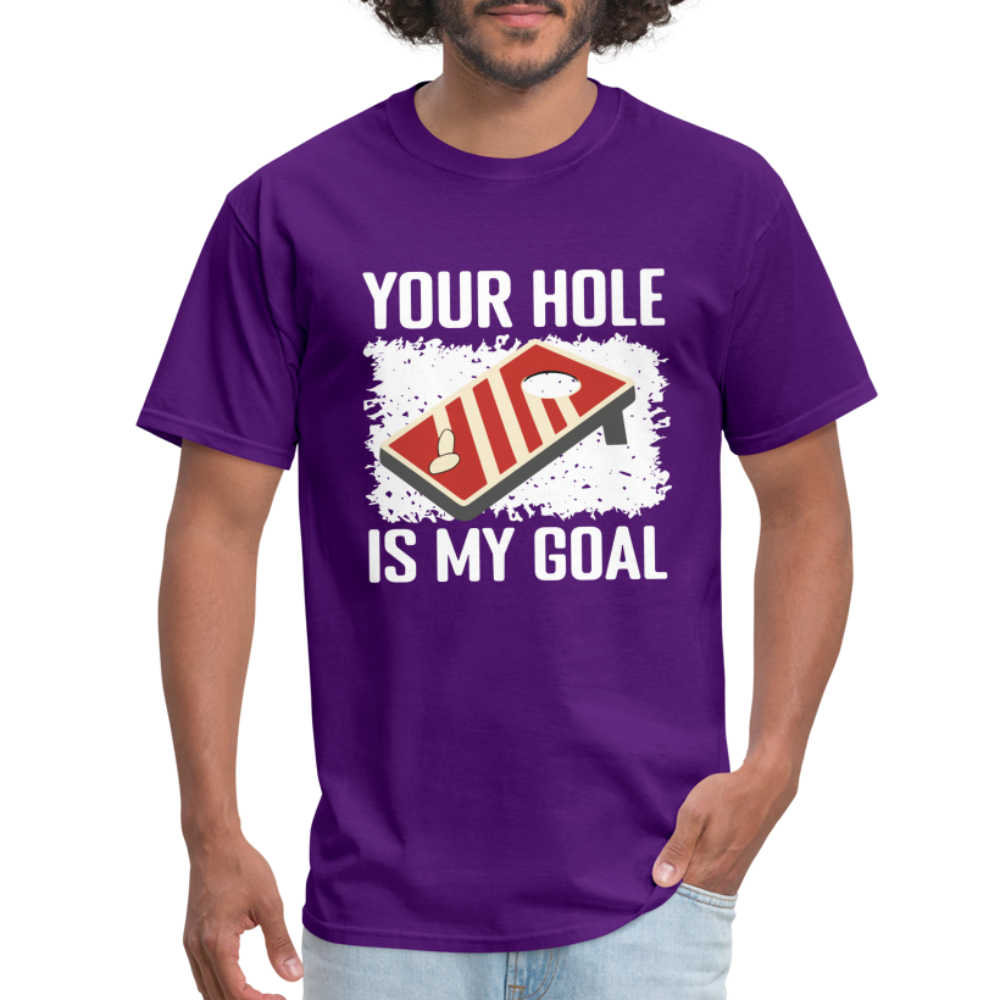 Your Hole Is My Goal (Cornhole) T-Shirt - Color: heather black