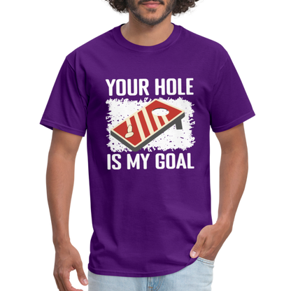 Your Hole Is My Goal (Cornhole) T-Shirt - Color: heather black