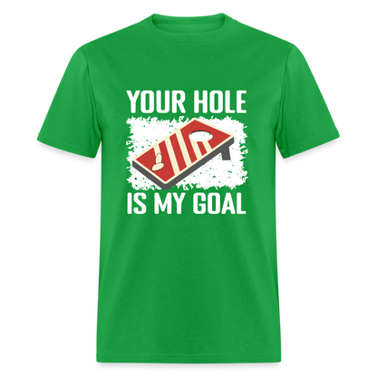 Your Hole Is My Goal (Cornhole) T-Shirt - Color: heather black