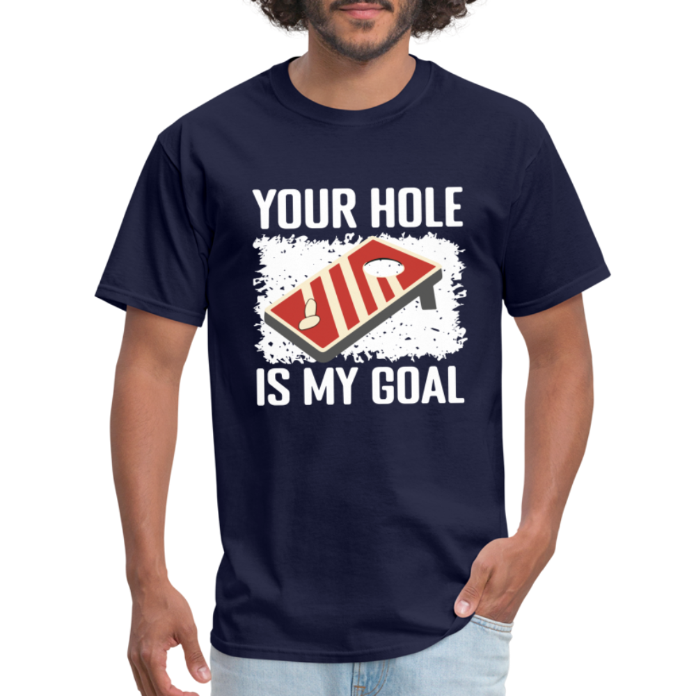 Your Hole Is My Goal (Cornhole) T-Shirt - Color: heather black