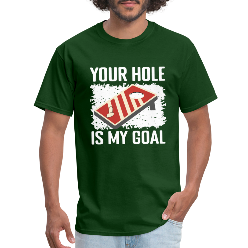 Your Hole Is My Goal (Cornhole) T-Shirt - Color: heather black