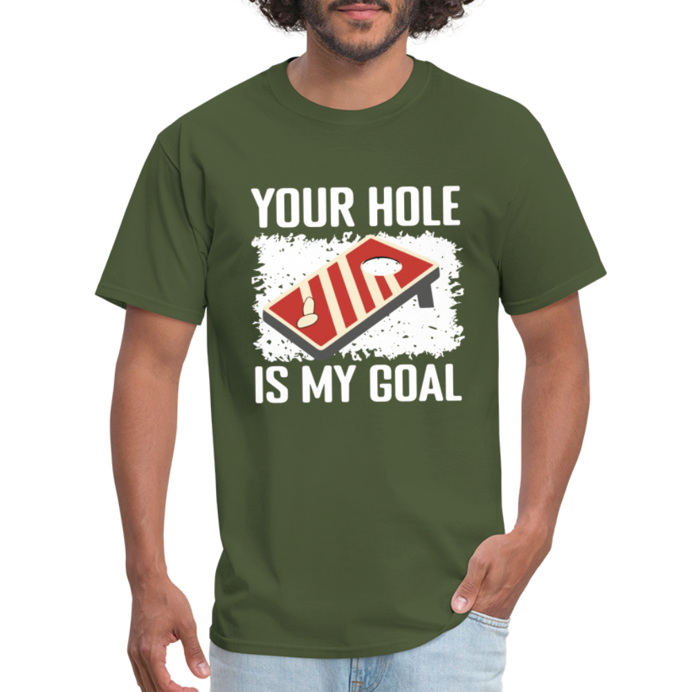 Your Hole Is My Goal (Cornhole) T-Shirt - Color: heather black