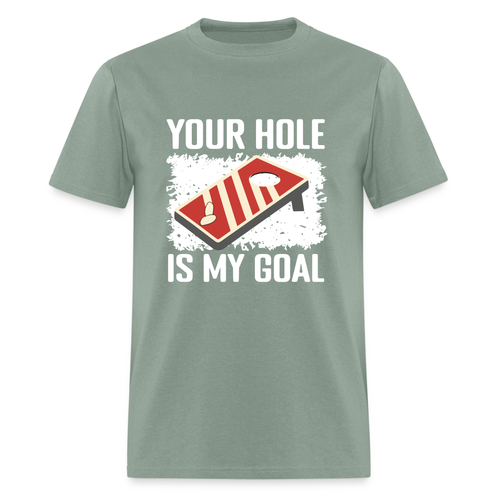 Your Hole Is My Goal (Cornhole) T-Shirt - Color: heather black