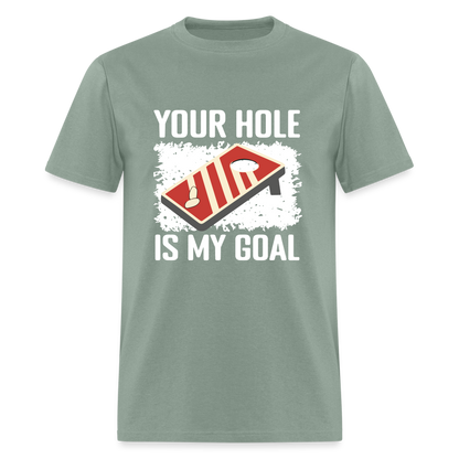 Your Hole Is My Goal (Cornhole) T-Shirt - Color: heather black