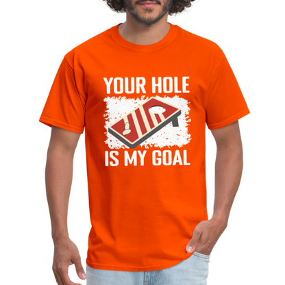 Your Hole Is My Goal (Cornhole) T-Shirt - Color: heather black