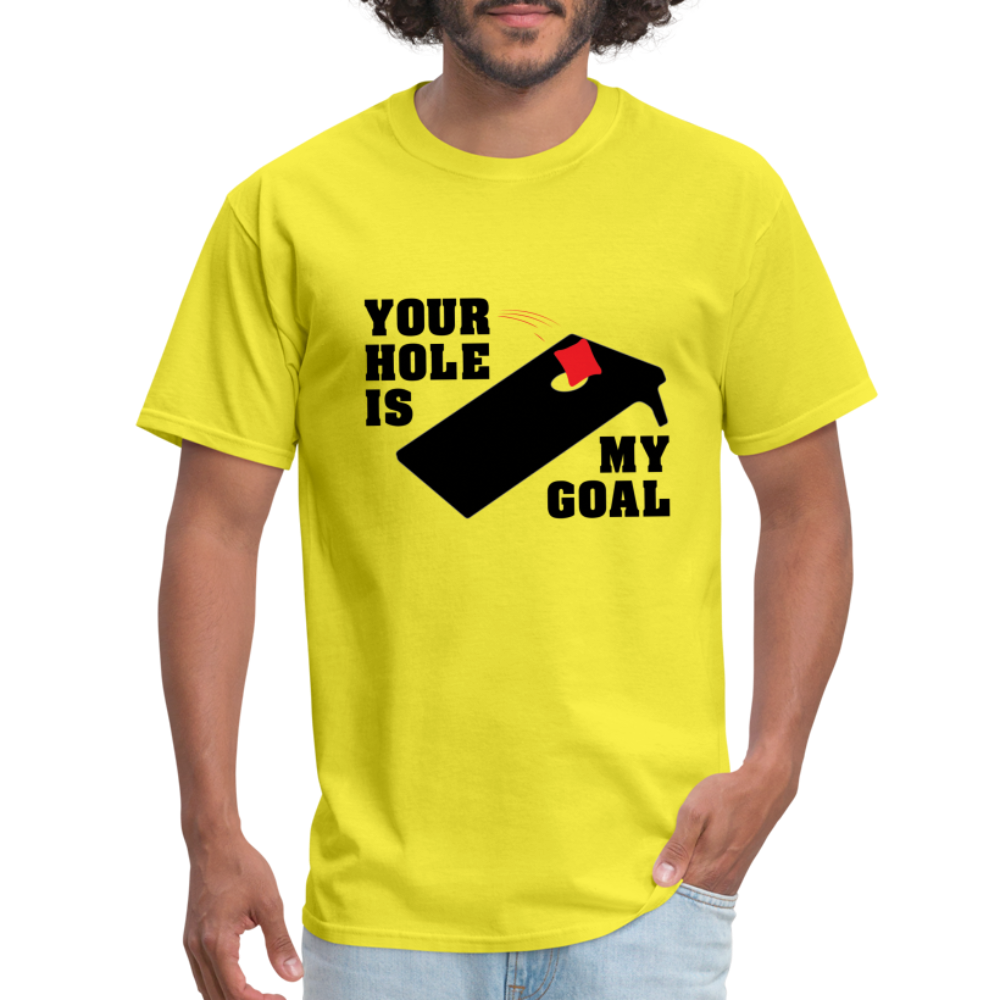 Your Hole Is My Goal T-Shirt (Cornhole) - Color: yellow