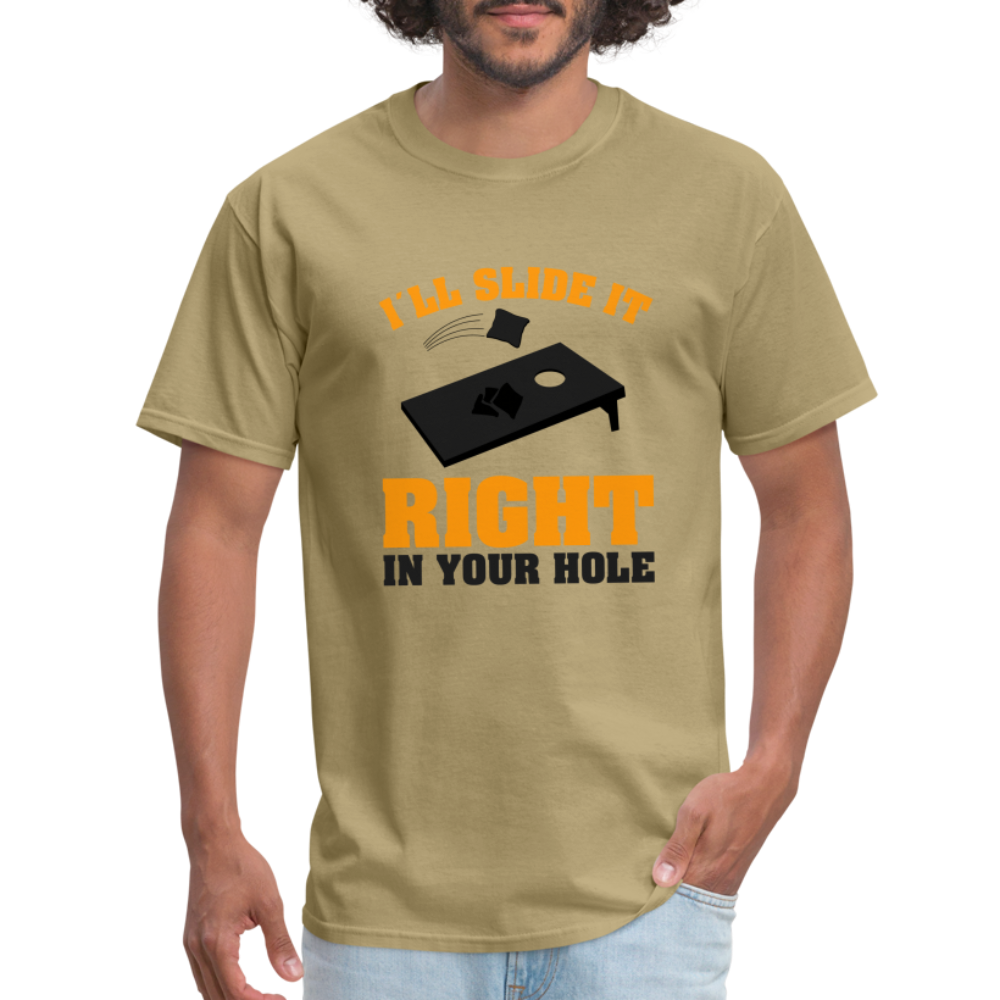 I'll Slide It Right In Your Hole T-Shirt (Cornhole) - Color: white