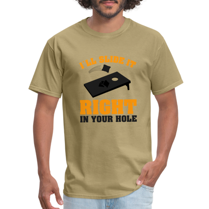 I'll Slide It Right In Your Hole T-Shirt (Cornhole) - Color: white