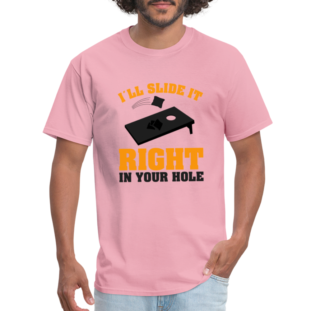 I'll Slide It Right In Your Hole T-Shirt (Cornhole) - Color: white