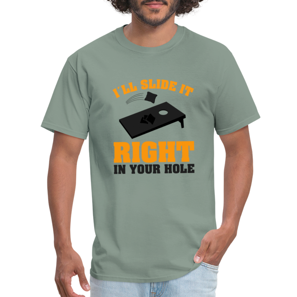 I'll Slide It Right In Your Hole T-Shirt (Cornhole) - Color: white