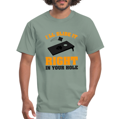 I'll Slide It Right In Your Hole T-Shirt (Cornhole) - Color: white