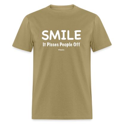 Smile It Pisses People Off T-Shirt - khaki