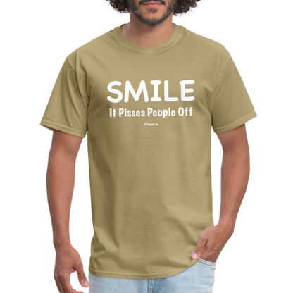 Smile It Pisses People Off T-Shirt - Color: khaki