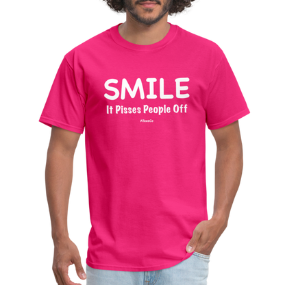 Smile It Pisses People Off T-Shirt - Color: fuchsia