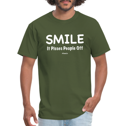 Smile It Pisses People Off T-Shirt - military green