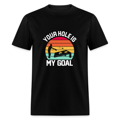 Your Hole is my Goal (Cornhole) T-Shirt - Color: denim