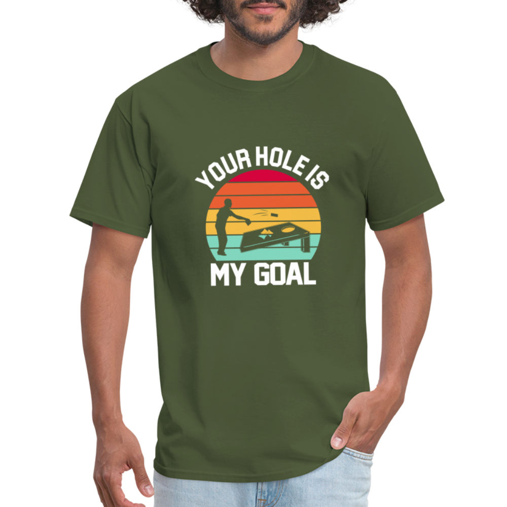 Your Hole is my Goal (Cornhole) T-Shirt - Color: denim