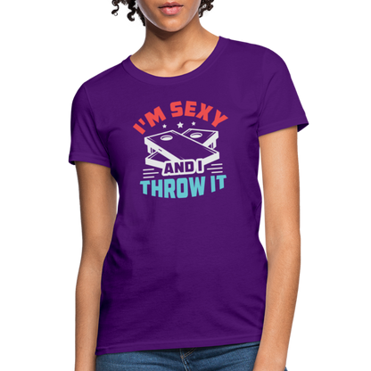 I'm Sexy and I Throw It (Cornhole) Women's T-Shirt - Color: purple