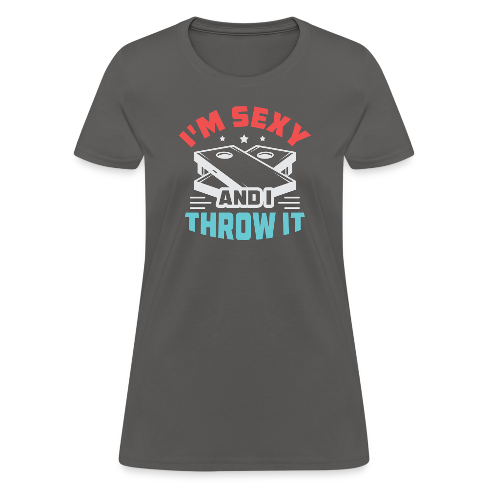 I'm Sexy and I Throw It (Cornhole) Women's T-Shirt - Color: heather black