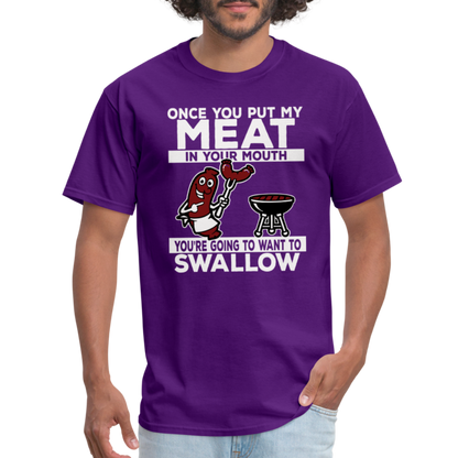 Swallow My Meat (BBQ Grilling Adult Humor) T-Shirt - Color: purple