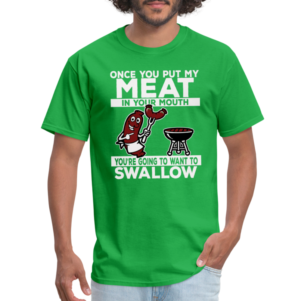 Swallow My Meat (BBQ Grilling Adult Humor) T-Shirt Color: bright green