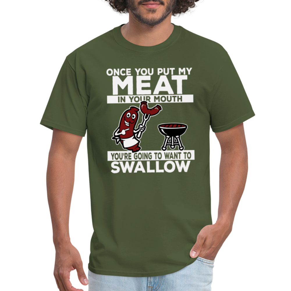 Swallow My Meat (BBQ Grilling Adult Humor) T-Shirt Color: black