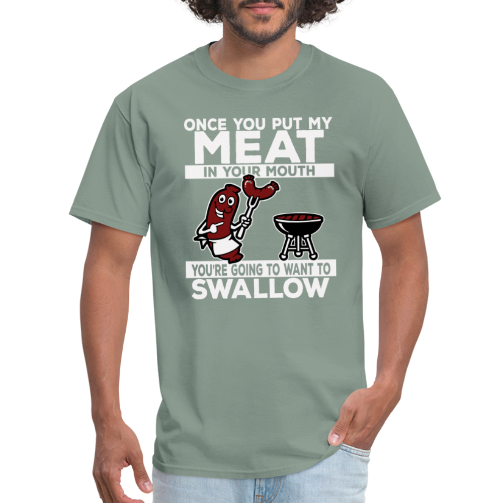 Swallow My Meat (BBQ Grilling Adult Humor) T-Shirt - Color: black