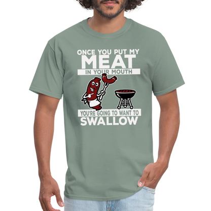 Swallow My Meat (BBQ Grilling Adult Humor) T-Shirt - Color: black