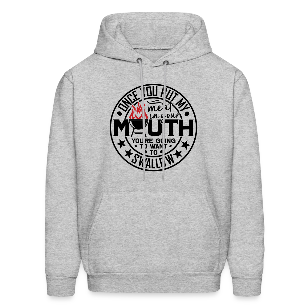 Meat in Mouth, Swallow (Funny BBQ Grilling Humor) Hoodie Color: heather gray