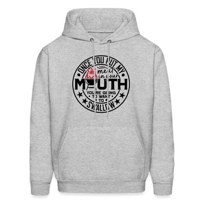 Meat in Mouth, Swallow (Funny BBQ Grilling Humor) Hoodie Color: heather gray