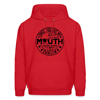 Meat in Mouth, Swallow (Funny BBQ Grilling Humor) Hoodie Color: red