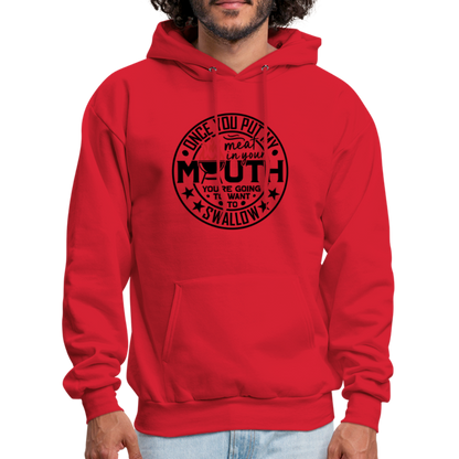 Meat in Mouth, Swallow (Funny BBQ Grilling Humor) Hoodie Color: Sand