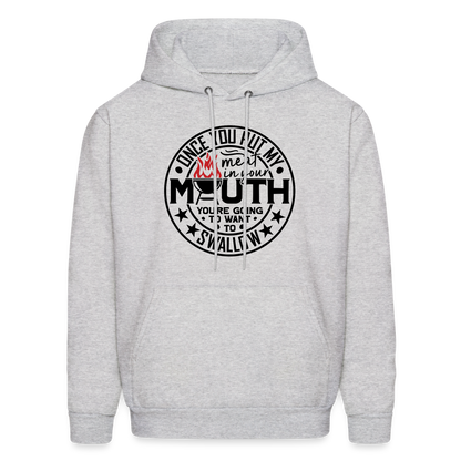 Meat in Mouth, Swallow (Funny BBQ Grilling Humor) Hoodie Color: ash