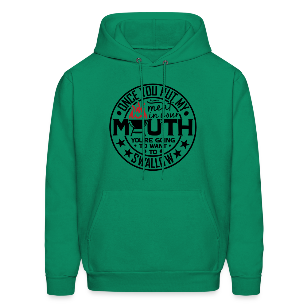 Meat in Mouth, Swallow (Funny BBQ Grilling Humor) Hoodie Color: Sand