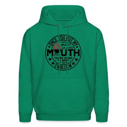 Meat in Mouth, Swallow (Funny BBQ Grilling Humor) Hoodie Color: Sand