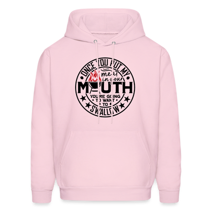 Meat in Mouth, Swallow (Funny BBQ Grilling Humor) Hoodie Color: pale pink