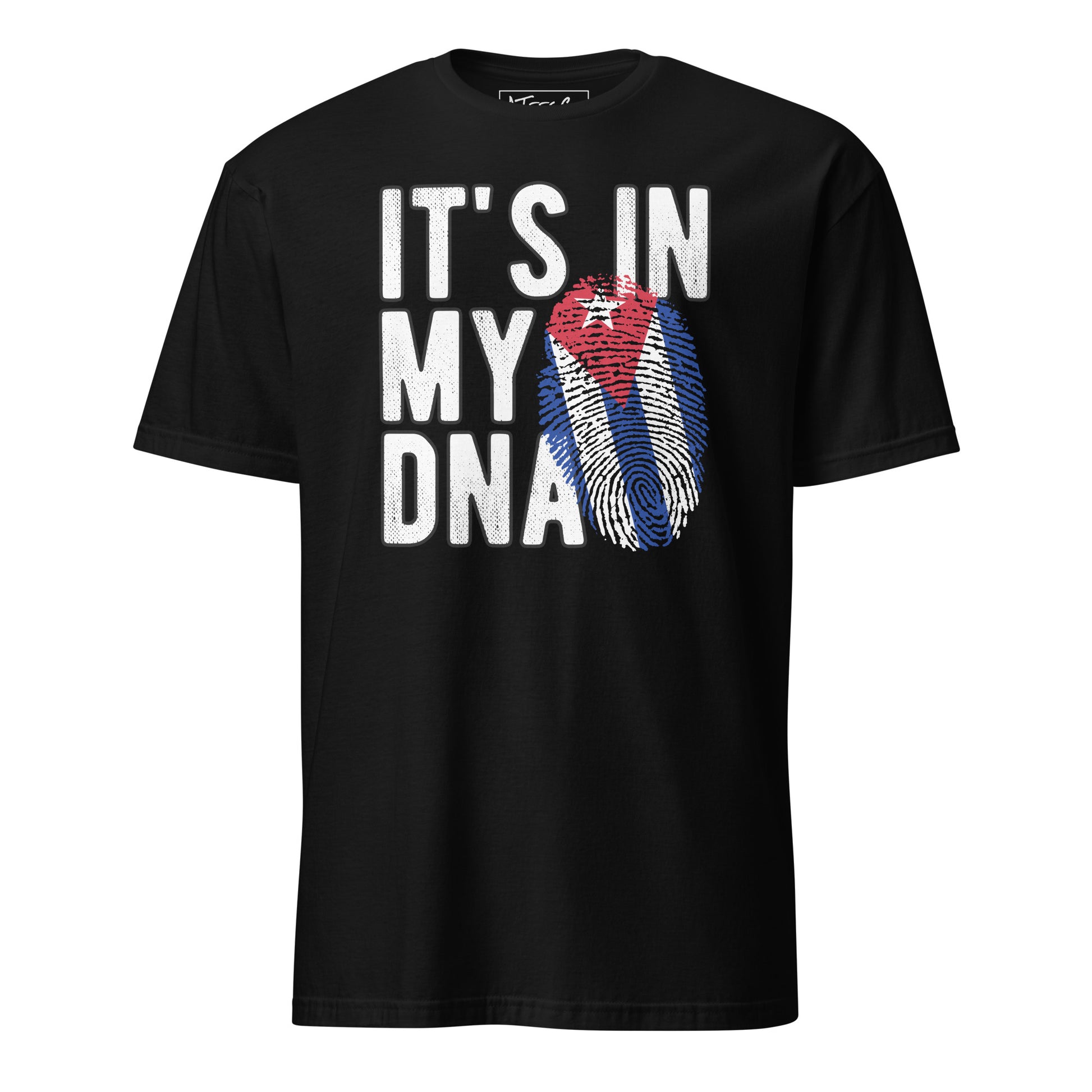 Cuban DNA T-Shirt – Fingerprint Flag Design Color: Black