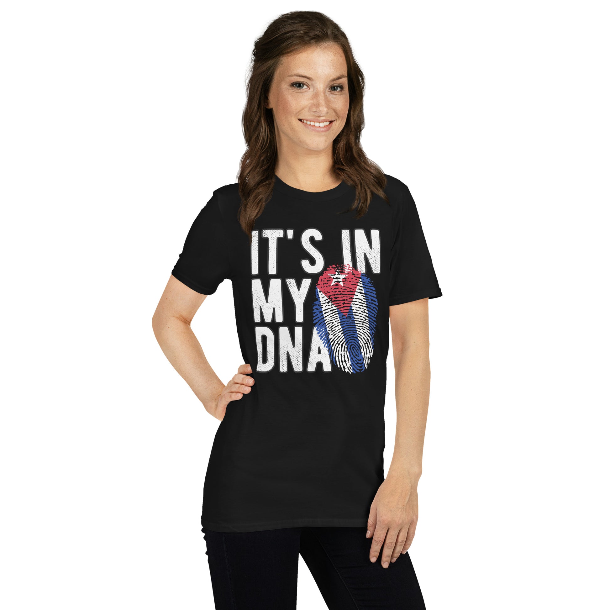 Cuban DNA T-Shirt – Fingerprint Flag Design Color: Black