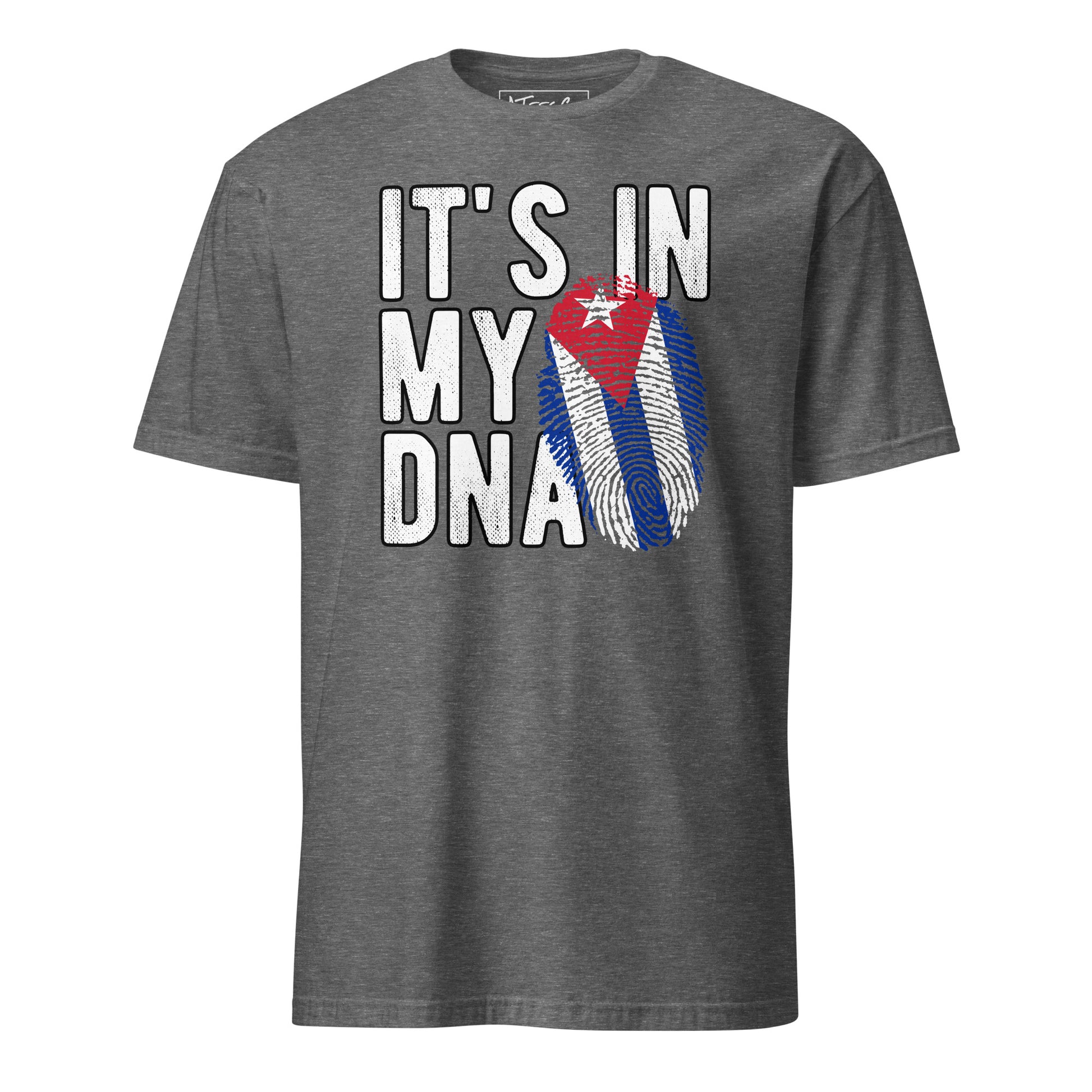 Cuban DNA T-Shirt – Fingerprint Flag Design Color: Graphite Heather