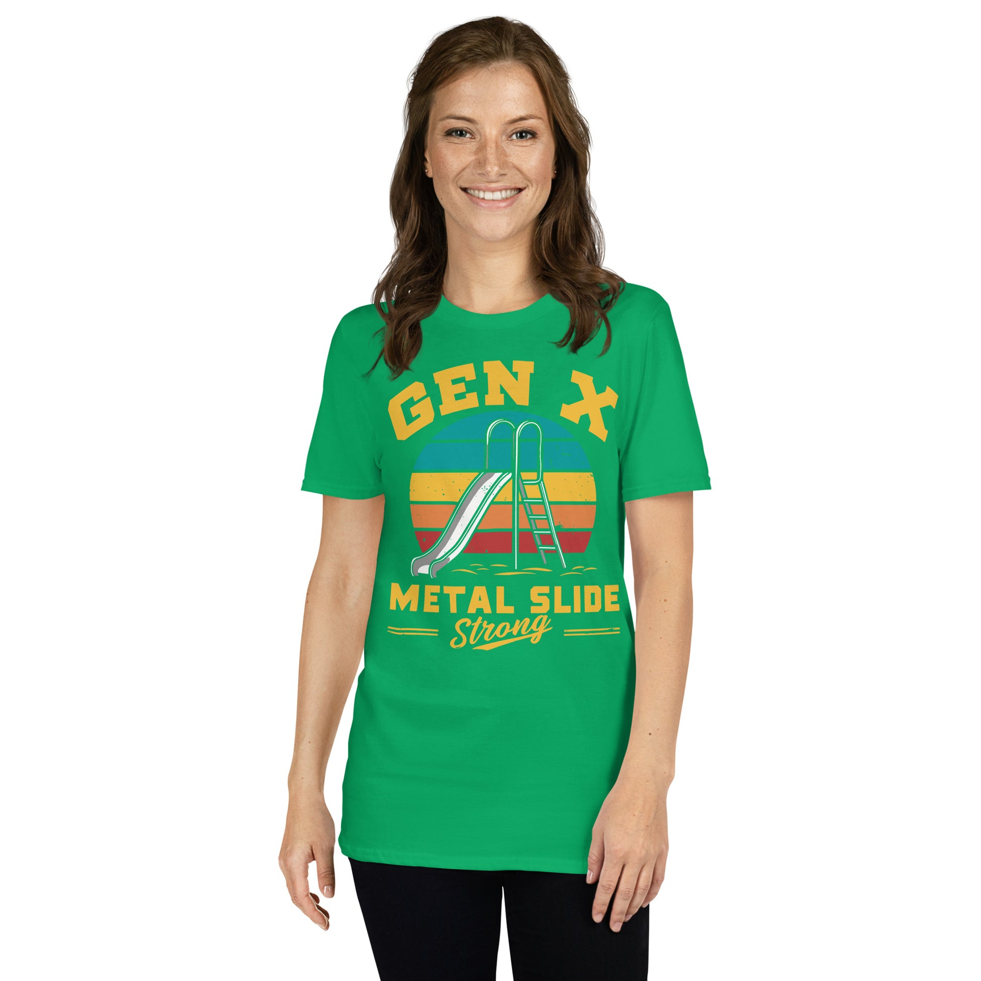 Gen-X Metal Slide Strong T-Shirt – Funny Retro Graphic Tee for Tough ’80s & ’90s Kids Color: Black